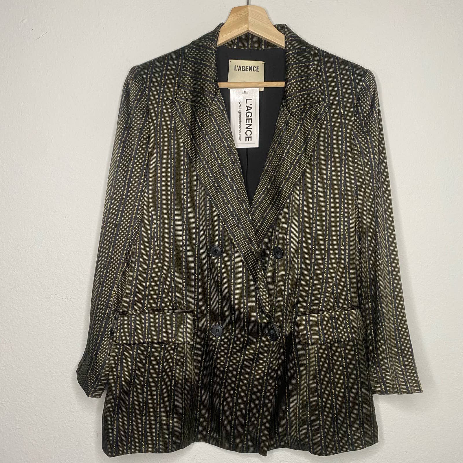 L’agence 100% Silk Navy Gold Stripe Chain Print Blazer Nwt